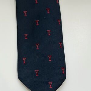 Alynn Men’s Dirty Martini Tie Navy Blue Red Martinis Fun Casual Necktie Cocktail